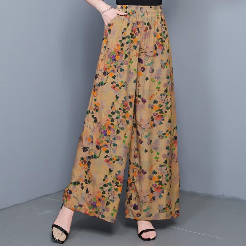 Летние широкие брюки для женщин с высокой талией, винтажная одежда больших размеров, свободные повседневные брюки с эластичной талией