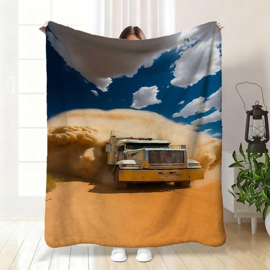 Desert Truck Adventure Pattern Flannel printed blanket suitable for all seasons suitable for living room office sofa and travel