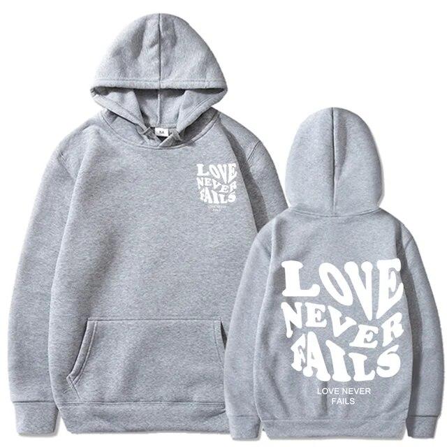 2023 Love Never Fails Print Letter Hoodies Women Sweatshirt Khaki Autumn Vintage Oversized Harajuku Loose Tops Casual Pullovers Unisex