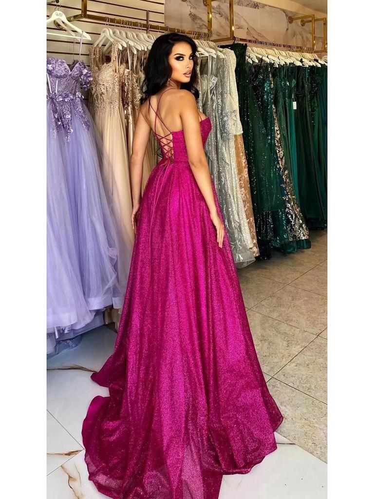 2025 European and American Women's Gold Sprinkled Sleeveless Tube Top Long Skirt Swing Dress