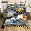 Kids Equipment Trucks Duvet Cover King Boys Cartoon Car Bedding Set Construction Highway Comforter Cover Set