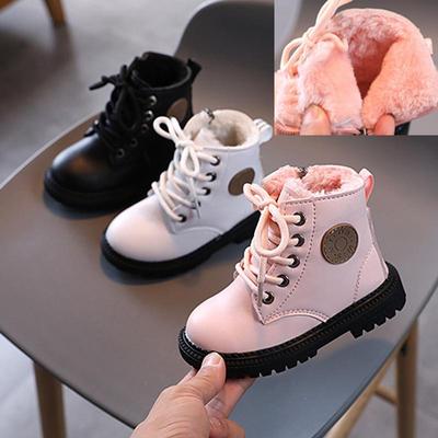 Зимние детские ботинки, кожаные ботинки martin для мальчиков и девочек, плюшевые модные непромокаемые нескользящие теплые детские ботинки, обувь