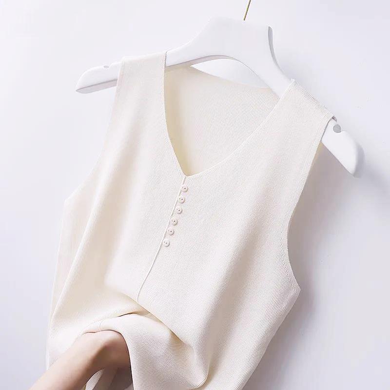 Новая модная летняя женская рубашка большого размера без рукавов из ледяного шелка, свободная короткая рубашка с v-образным вырезом, топ, жилет