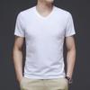 Men's White Cotton V-Neck Short-Sleeve T-Shirt - Trendy Summer Loose Fit