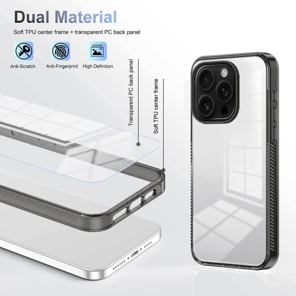 KEYSION Transparent Case for iPhone 16 Pro Max 15Plus TPU+PC Anti-slip HD Clear Shockproof Phone Cover for iPhone 15 Pro 16 Plus