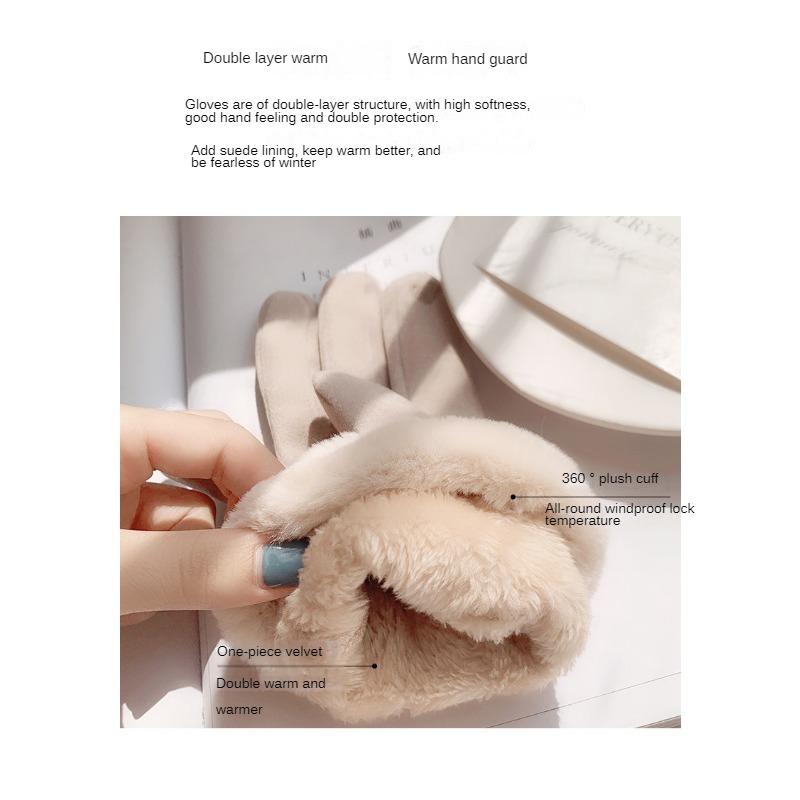 Warm Gloves for Women Winter Fleece-lined Thick Suede Autumn and Winter Cold-Proof Touch Screen New Cycling Ski Riding Gloves