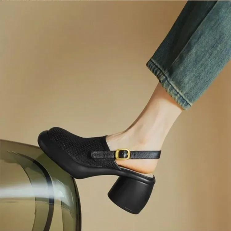 Модные сетчатые женские босоножки на высоком каблуке, туфли на платформе, мюли, с ремешком на пятке, тапочки в ретро-стиле, модные туфли-лодочки на массивном каблуке, известный бренд