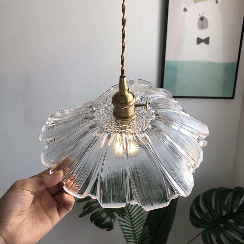 Nordic Single Head Net Red Chandelier Ресторан Гостиная Бар Прикроватная Спальня Nordic Modern Brass Flower Glass Chandelier