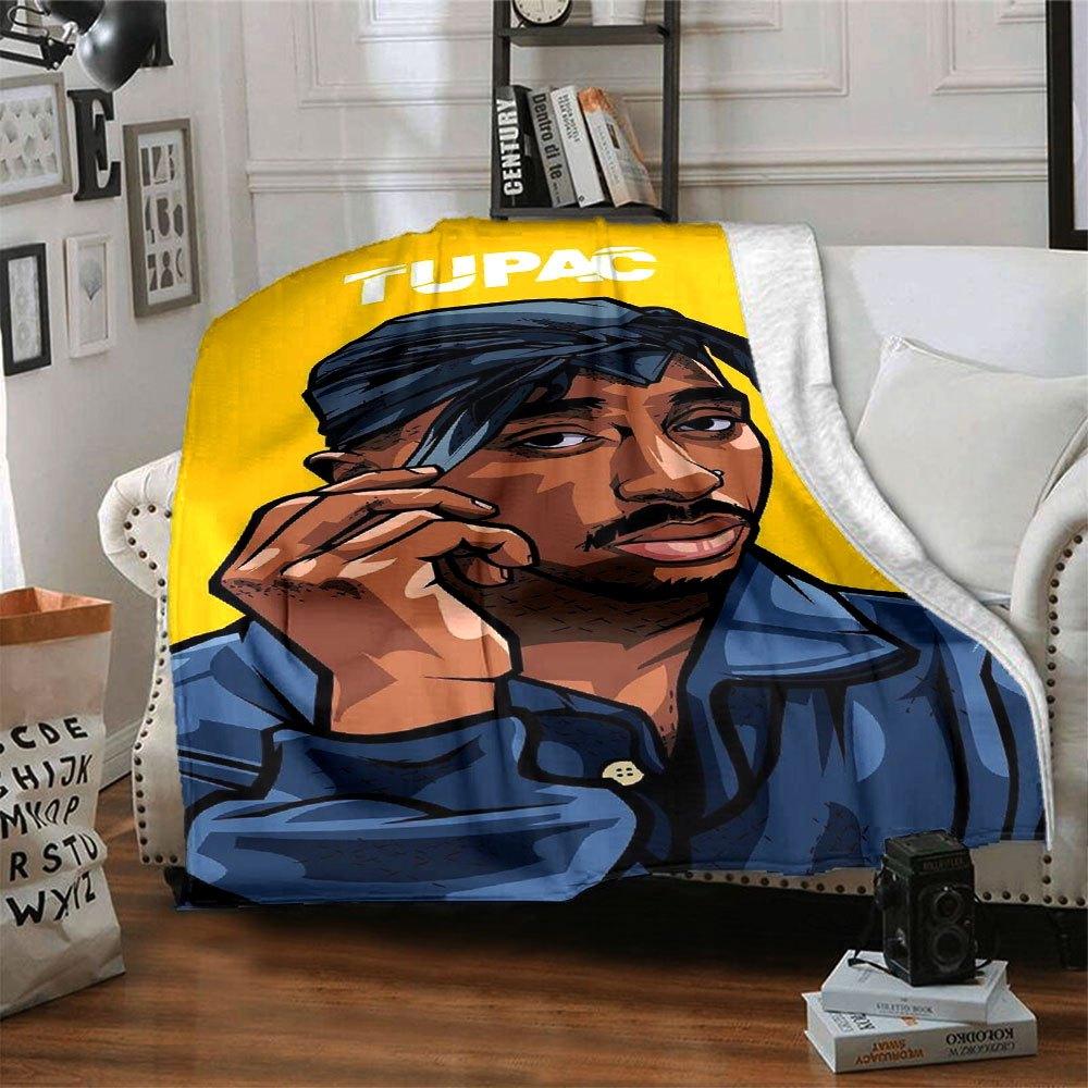 1 шт. Плед в стиле Hip Hop 2Pac, Мягкий, Легкий, Для всех сезонов, Многоцелевой плед для дивана, кровати, офиса и пикников, Французский стиль с культовыми обложками альбомов и цитатами