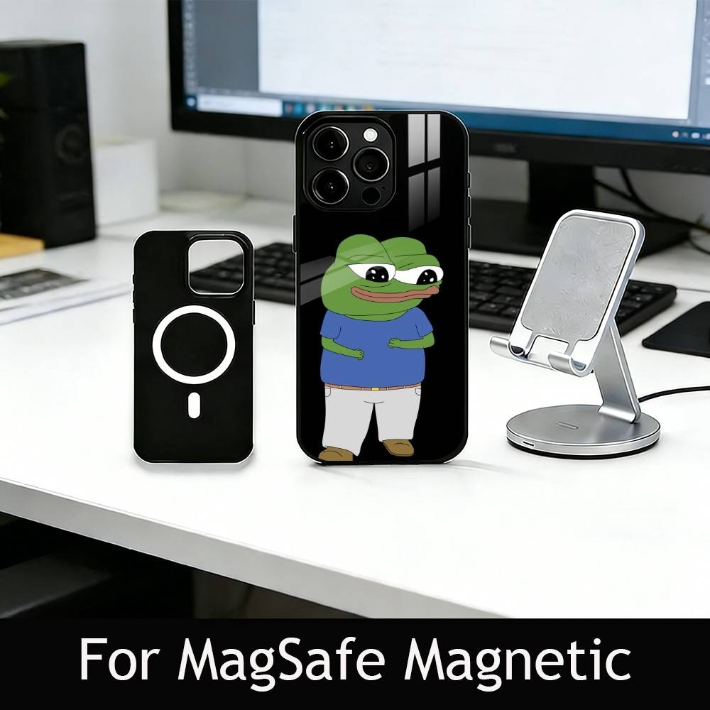 Чехол для телефона с мемом "Грустная смешная лягушка" для iPhone 17, 16, 15, 14, 13, 12, 11 Plus, Pro, магнитный с беспроводной зарядкой MagSafe