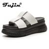 Fujin/7 см, новые брендовые сандалии из коровьей натуральной кожи и синтетической кожи, женские шлепанцы на платформе, женские летние модные шлепанцы с открытым носком