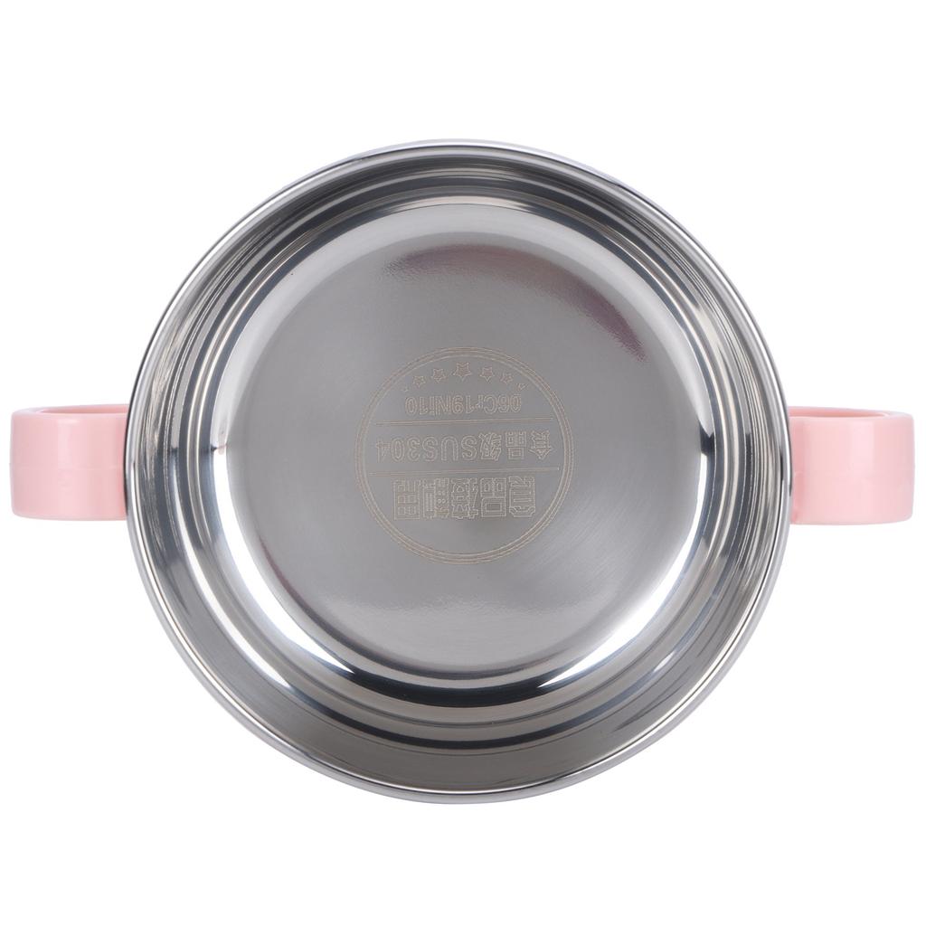 Baby Children Bowl Cartoon 304 Stainless Steel Rice Feeding Bowl with Lid TablewarePink