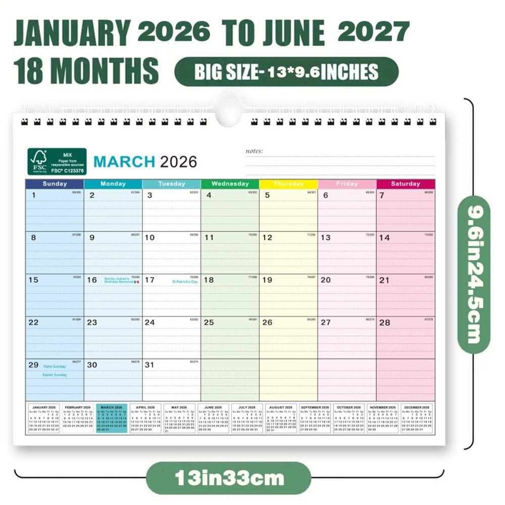 Ян. 2026 - Июнь. Настенный календарь на 2027 год, плотная бумага, подвесной календарь 2026, новый английский календарь, офис