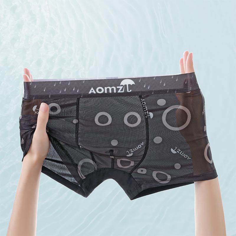 Мужские трусы-боксеры с сетчатым принтом, мужские летние прохладные дышащие четырехугольные короткие трусы-боксеры с головкой