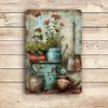 Vintage Reusable Metal Signage with Gardening Tools & Potted Plants for Homes & Gardens