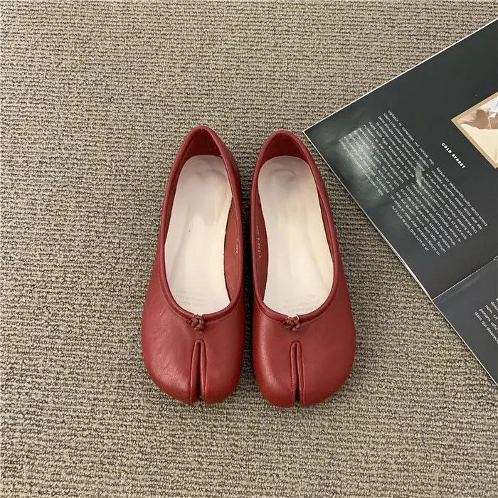 Японский стиль2025Обувь женская удобная кожаная балетки с разрезом на носке, лоферы женские джинсы Мэри мокасины женские балетки