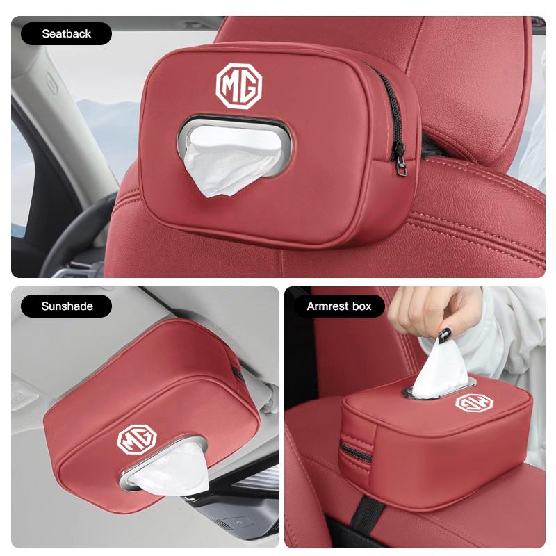 Leather Car Interior Tissue Box Kleenex Storage Bag Accessories For MG Cyberster MG3 MG5 MG7 MG6 ZS ES5 ONE HS MG4 EV Cyber X FF1