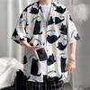 Summer Hawaiian Shirts for Men Hip Hop Mens Japanese Geisha Funny Printed White Pink Shirts Men Korean Casual Holiday Tops Shirt