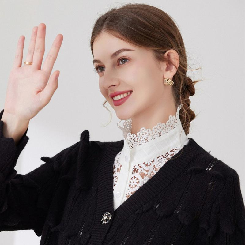 Идеальное Сочетание Элегантная Рюша Воротник-стойка Для Женщин Девочек Съемная Половина Рубашки Блузки Ложный Воротник Цветок Ажурный Декоративные Воротники