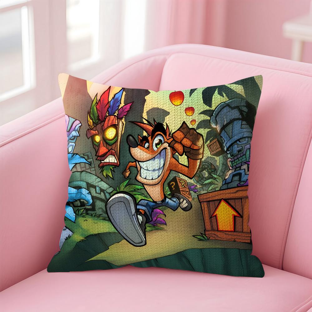 CCrash BandicootT Cartoon Cushion Cover Natural Linen Pillow Case DoubleSided Print Decorative Sofa Pillowcase Home Decor Gift