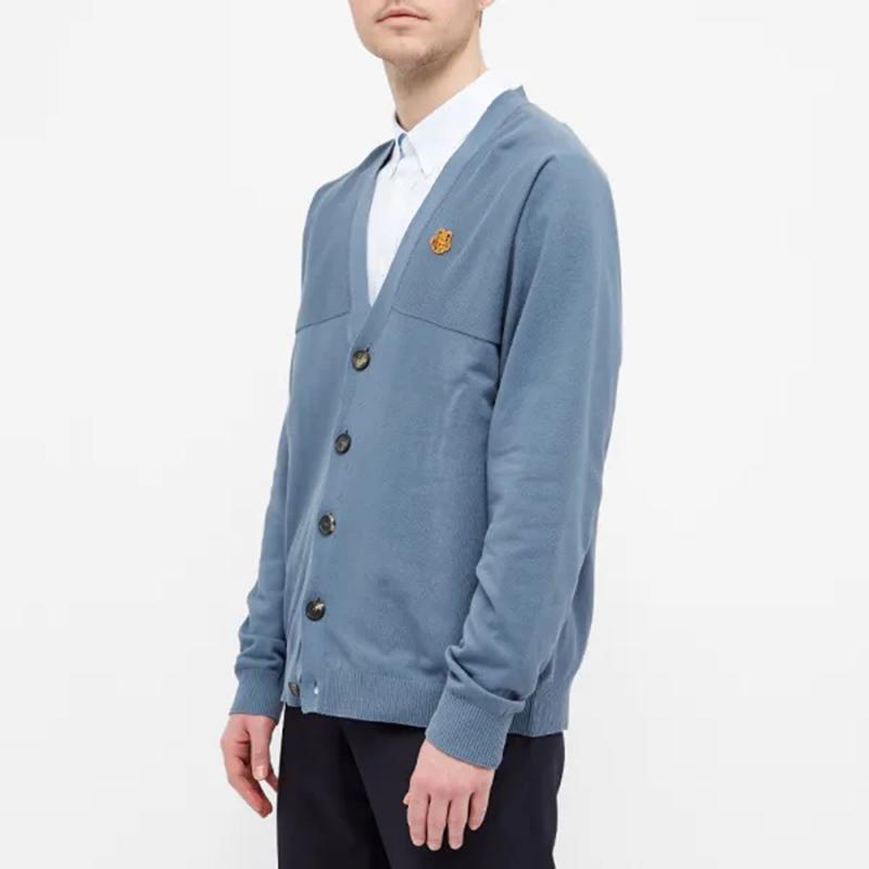 KENZO Knitwear Men's Blue V-neck Moderate Cardigan FB55CA5813TB-67