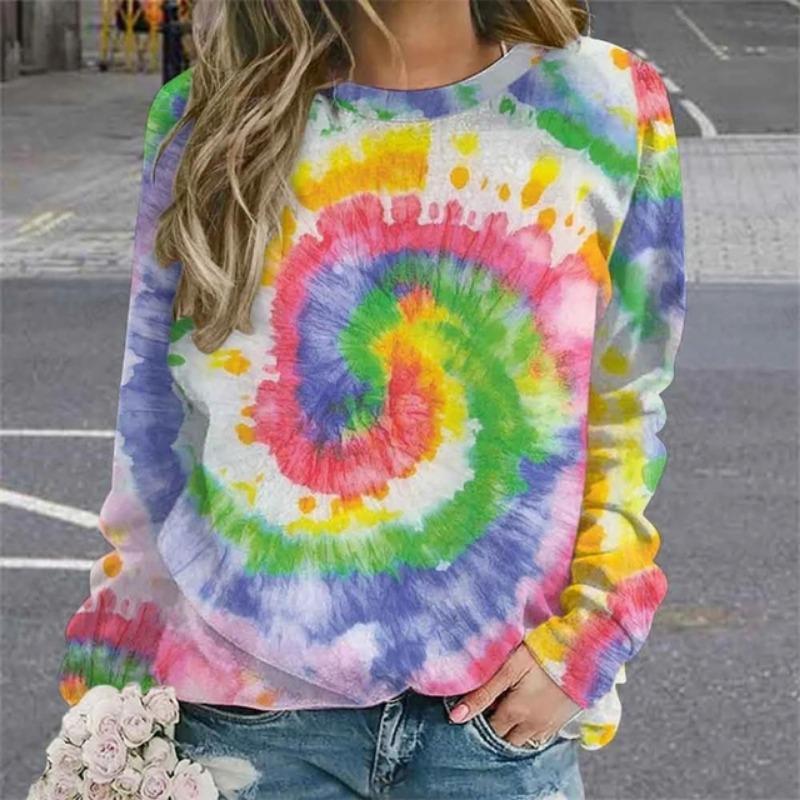 Узор тай-дай с 3D-принтом Толстовка с капюшоном Женская мода О-образный вырез Графические толстовки Женские толстовки Радужное пальто Одежда для девочек Зимняя толстовка
