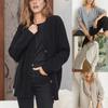 Women's Autumn V-Neck Knit Temperament Sweater Solid Color Long Sleeve Cozy Jacket
