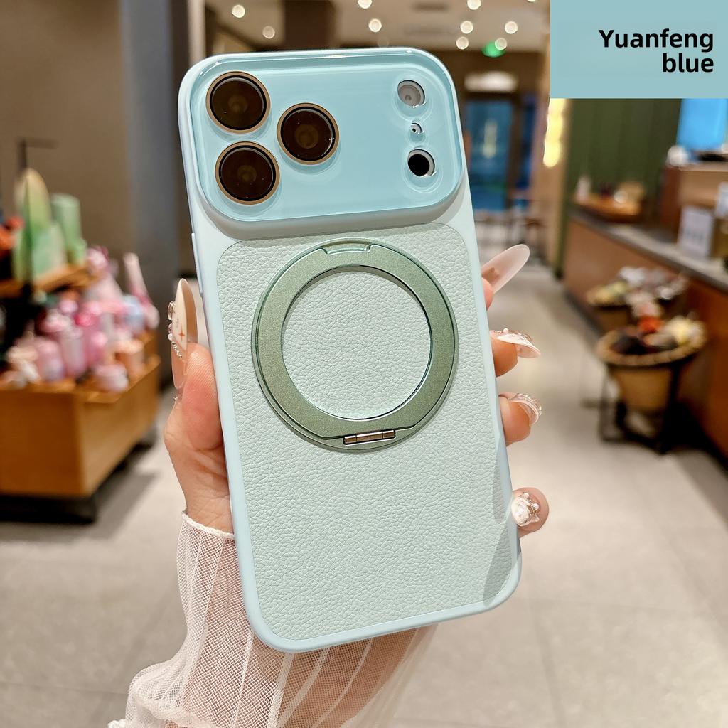 360° Вращающаяся Магнитная Подставка Кожаный Чехол для iPhone 17 Pro Max 16 15 Plus Ударопрочный для Magsafe Защитная Крышка Камеры