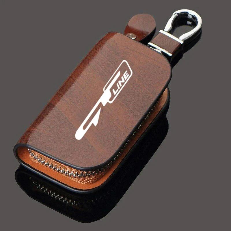 AANL1 New Leather Wood Grain Car Key Cover Keychain Case For Kia GT Line Sportage Ceed Picanto K5 K3 K2 Stonic Auto Accessories