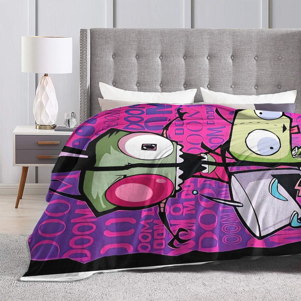 Invader Zim Movie Blanket Soft Aesthetic Plush Throw Blanket For Bedroom Airplane Travel Flannel Bedspread Bed Cover