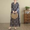 2025 Women Plus Size Spring Long Dress Loose V-Neck Printing Vintage Casual Floral Oversize Long Sleeve 5031