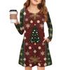 Christmas Day Girls' Long Sleeve Dress - Color Pocket Dress