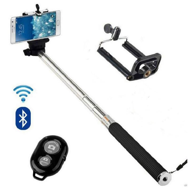 Extendable Stainless Steel Selfie Stick With Bluetooth Remote Control For Outdoor Use