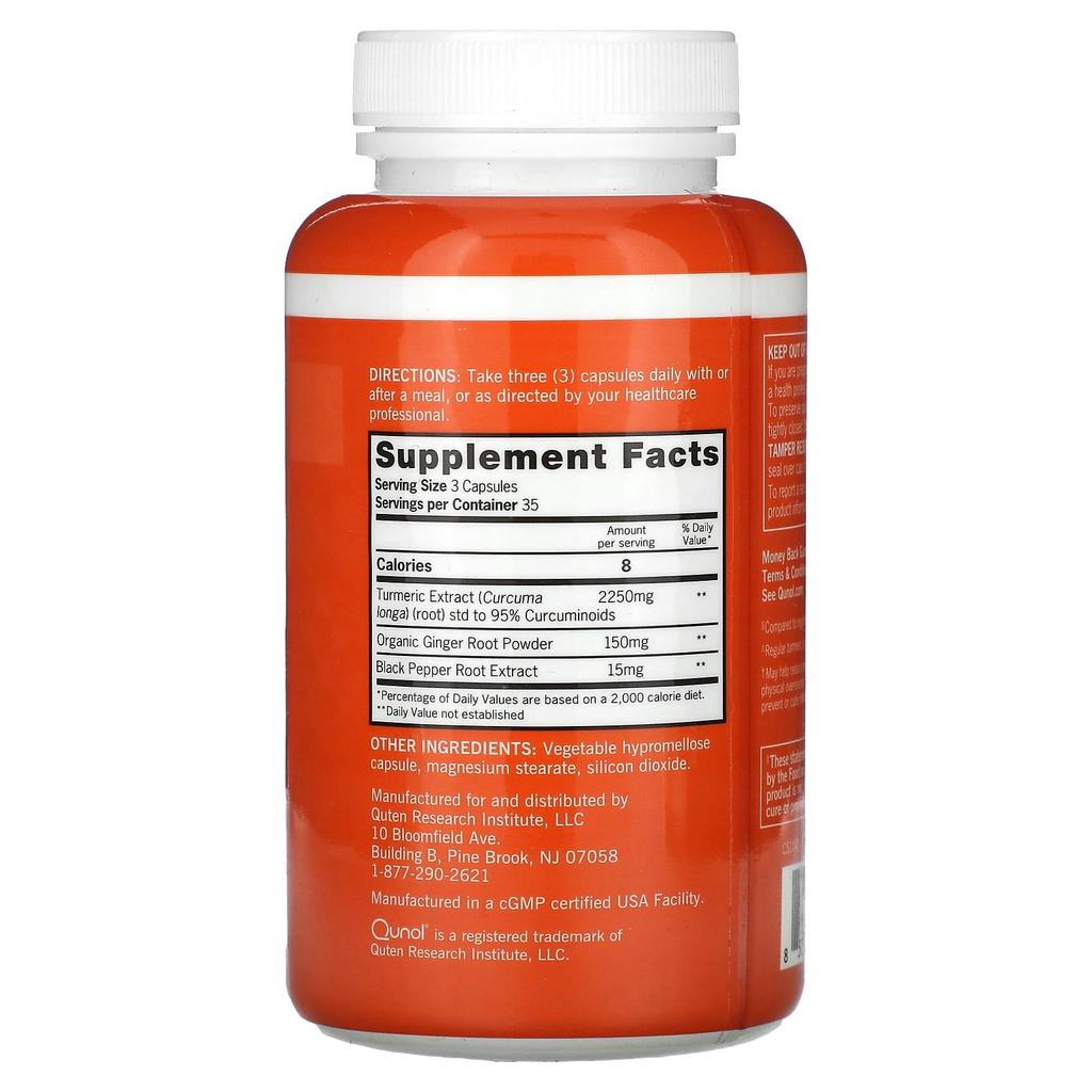 Qunol Turmeric + Ginger, 2,400 Mg, 105 Capsules (800 Mg Per Capsule)
