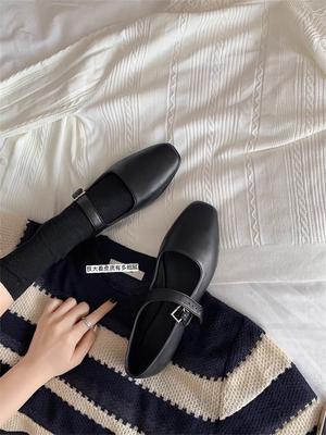 Мода 2024 года, ретро, квадратный носок, натуральная кожа, женская обувь, весна-осень, повседневные, удобные, дышащие, черные туфли на плоской подошве