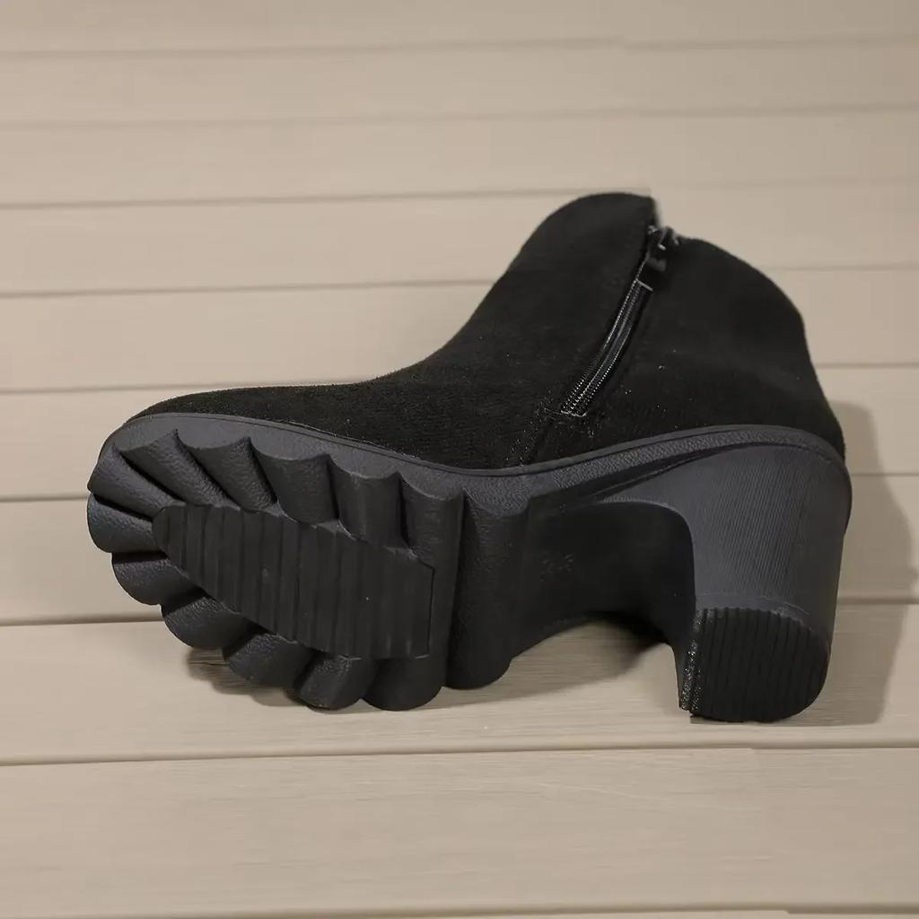 2024 Новые сапоги для женщин, теплые, однотонные, зимние, длиной до щиколотки, сексуальные, модные, на толстом высоком каблуке, женские сапоги, удобная обувь