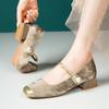 Mary Jane Square Head Single Shoes with Thick Heels Single Shoes Splicing Single Shoes Female Celebrity with Cheongsam