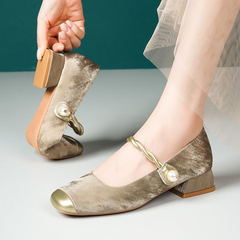 Туфли Мэри Джейн с квадратным носком и толстым каблуком, одинарные туфли, комбинированные одинарные туфли, знаменитость женского пола с ципао