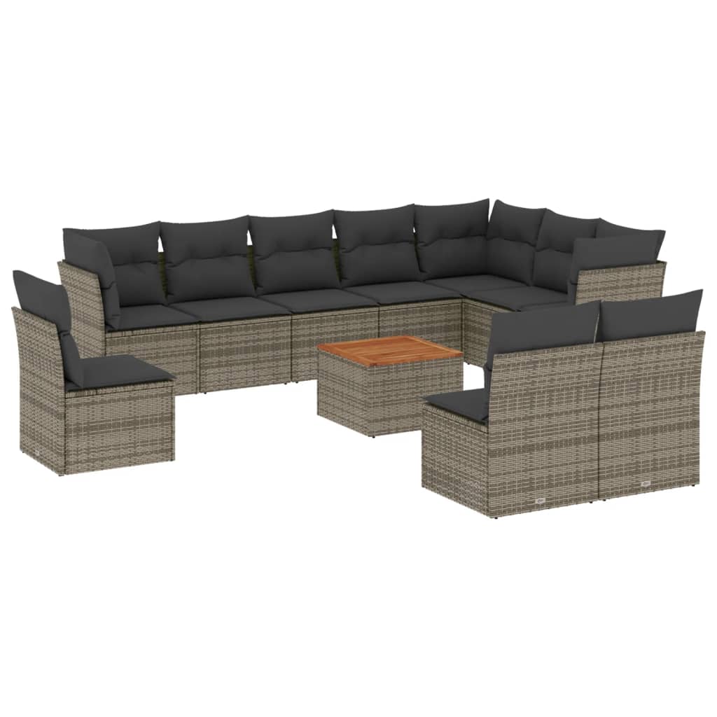 11 piece Garden Sofa Set with Cushions Grey Poly Rattan