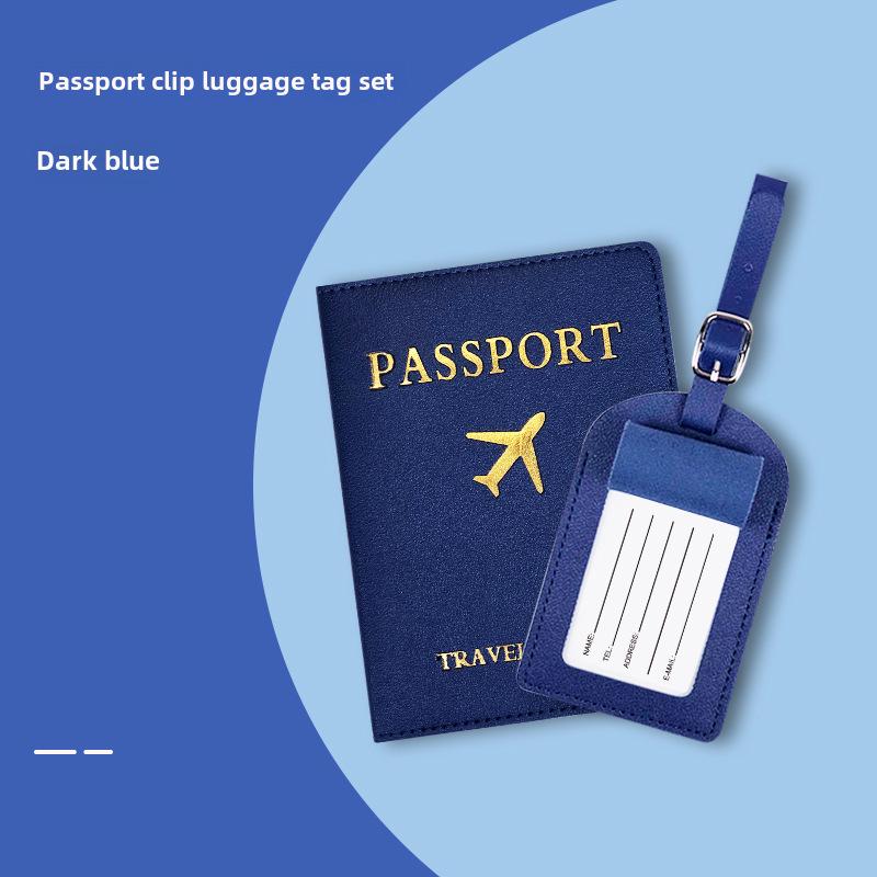 "PU Leather Luggage Tag & Passport Cover Set with Cross-Border Airplane Design"