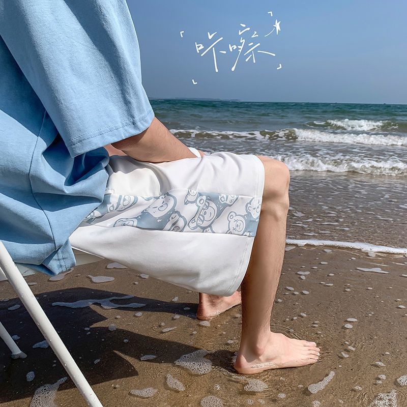 Спортивные шорты с медведем, мужские летние свободные брюки в стиле Харадзюку с пятью очками, студенческие штаны для пар, трендовый брендовый дизайн, смысл ниши