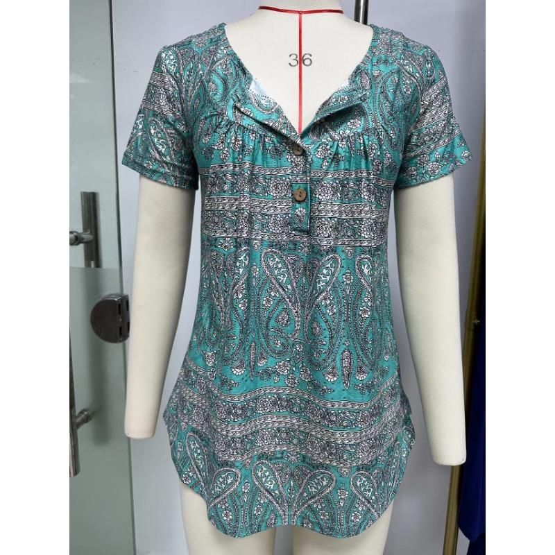 Летняя женская футболка на шнурке и пуговицах, свободный топ с короткими рукавами и принтом «парусник»