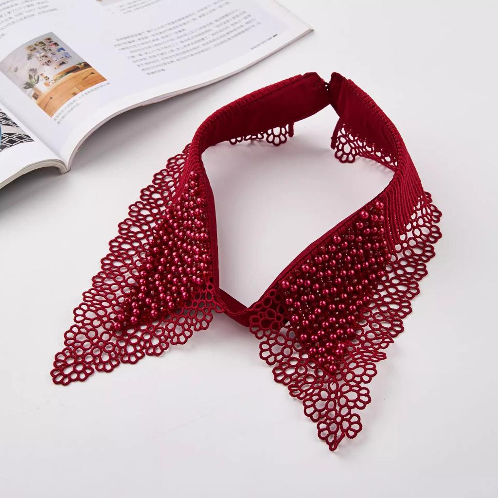 Lace Black White Detachable Fake Collar Beaded Tie Shirt Women's Blouse Top Dickey Detachable Lapel Fashion Accessory