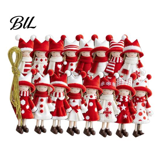 Holiday Home Decor Red And White Doll Hanging Pendants for Christmas Tree, Decorative Wooden Girls Classroom Decorations Ornament, Seasonal