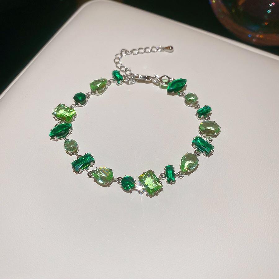 New Zircon Rectangle Clasp Bracelet Summer Cool Tone Elegant Luxury Women Jewelry