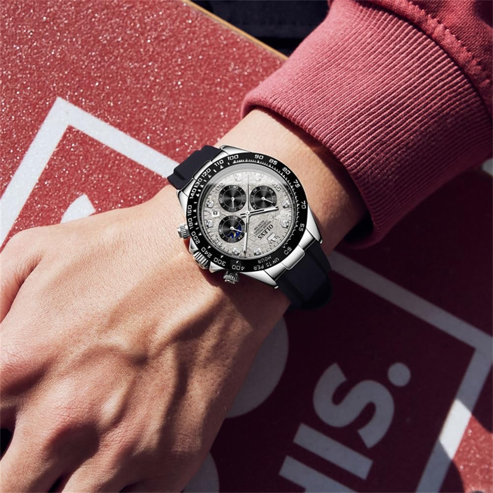 OLEVS Watch Stylish Business Watch Easy To Read Sports Popular Fashion Brand Analog Quartz Silica Gel Belt Chronograph Date Waterproof Gray Arm Watch