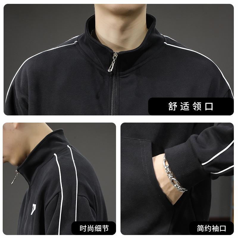 Осенне-зимний модный брендовый спортивный стиль повседневный кардиган на молнии свитер мужской свободный большой размер тяжелая ретро американская куртка с воротником-стойкой