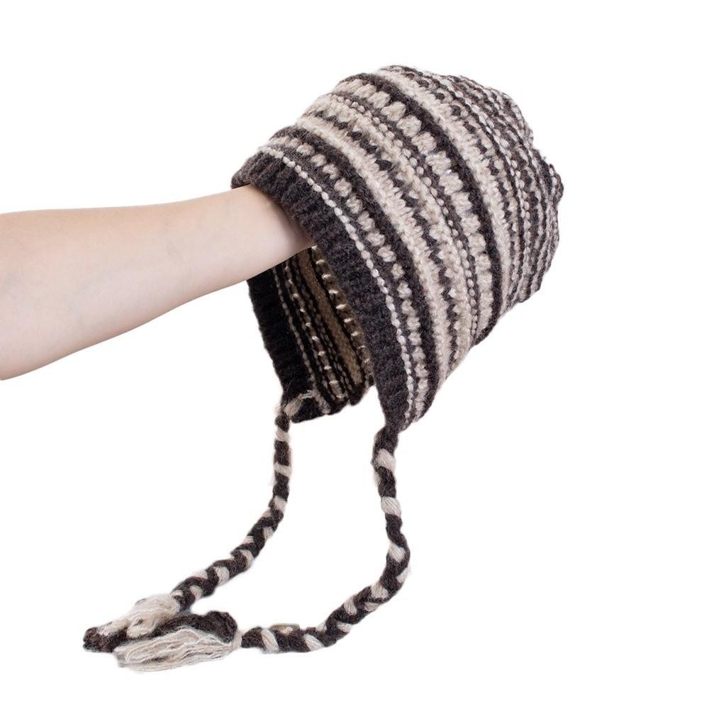 Lined Knitted Winter Hat Striped Braid Beanie Hat Fashion Pompom Beanie Cap For Women