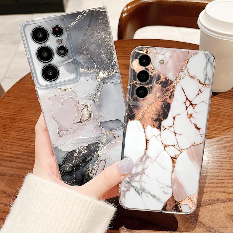 Фиолетовый чехол с мраморным принтом для Samsung A57 S26 Ultra A37 A17 A56 A36 A26 A16 A55 A35 A25 A15 A54 5G S21 FE S22 S23 S24 S25 Plus Прозрачный мягкий чехол из ТПУ
