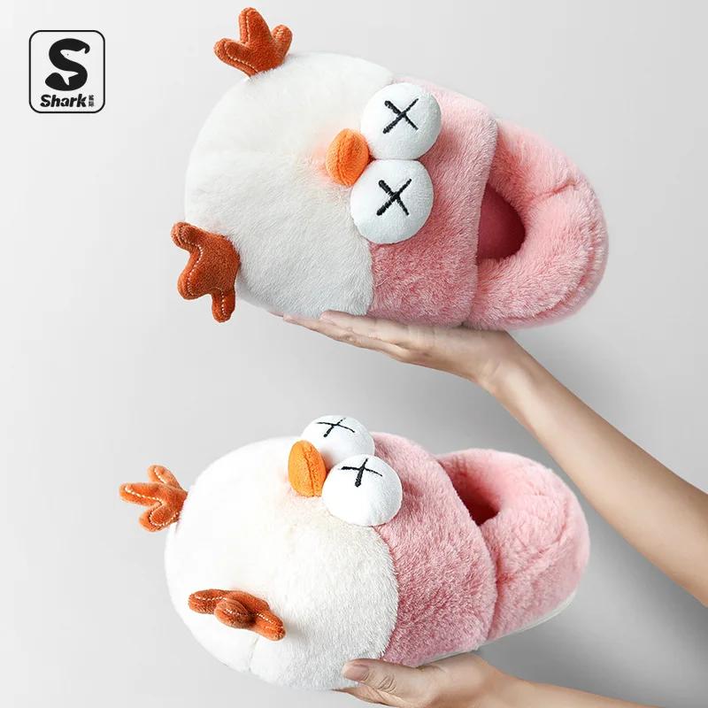 Модные хлопковые тапочки женские зимние домашние плюшевые тапочки на плоской подошве милые тапочки с животными Большие размеры нескользящие теплые туфли унисекс Chinelos Planos